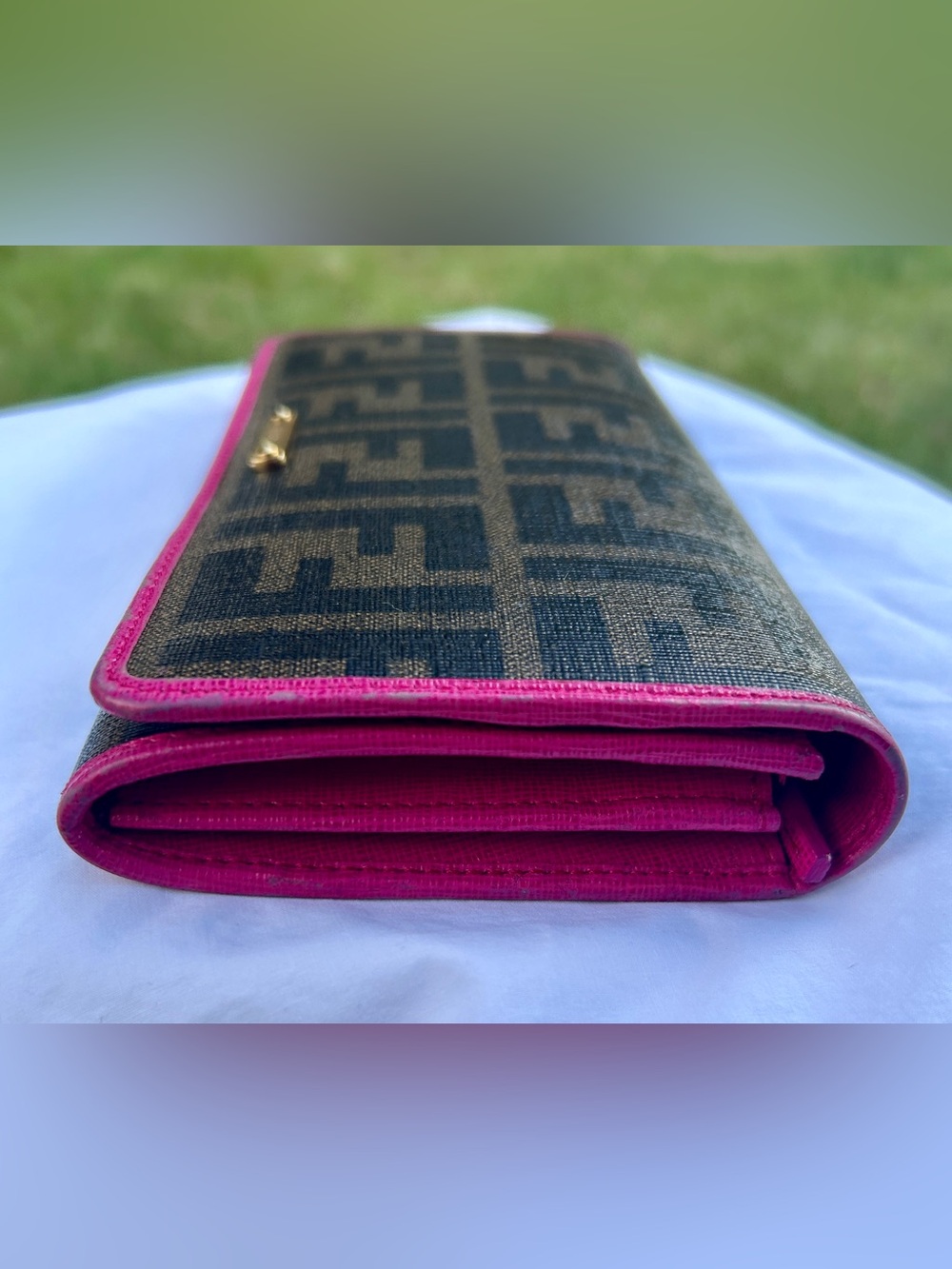 Fendi Tobacco/Pink Zucca Coated Canvas Flap Continental
Wallet. ECU - Picture 4 of 14